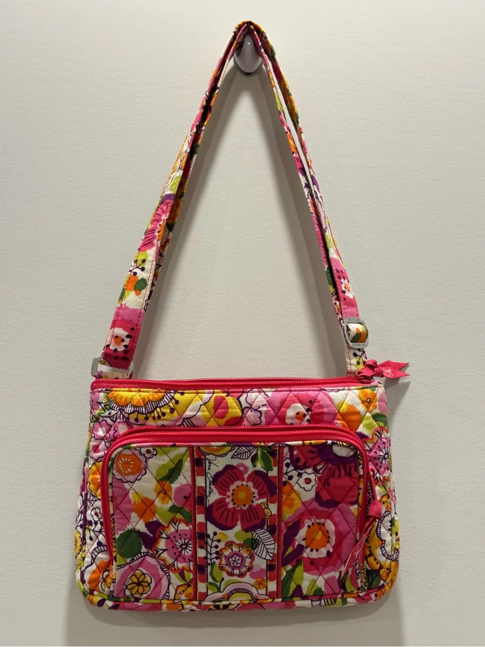 Vera Bradley Pink Floral Quilted Crossbody Shoulder Bag Adjustable Strap